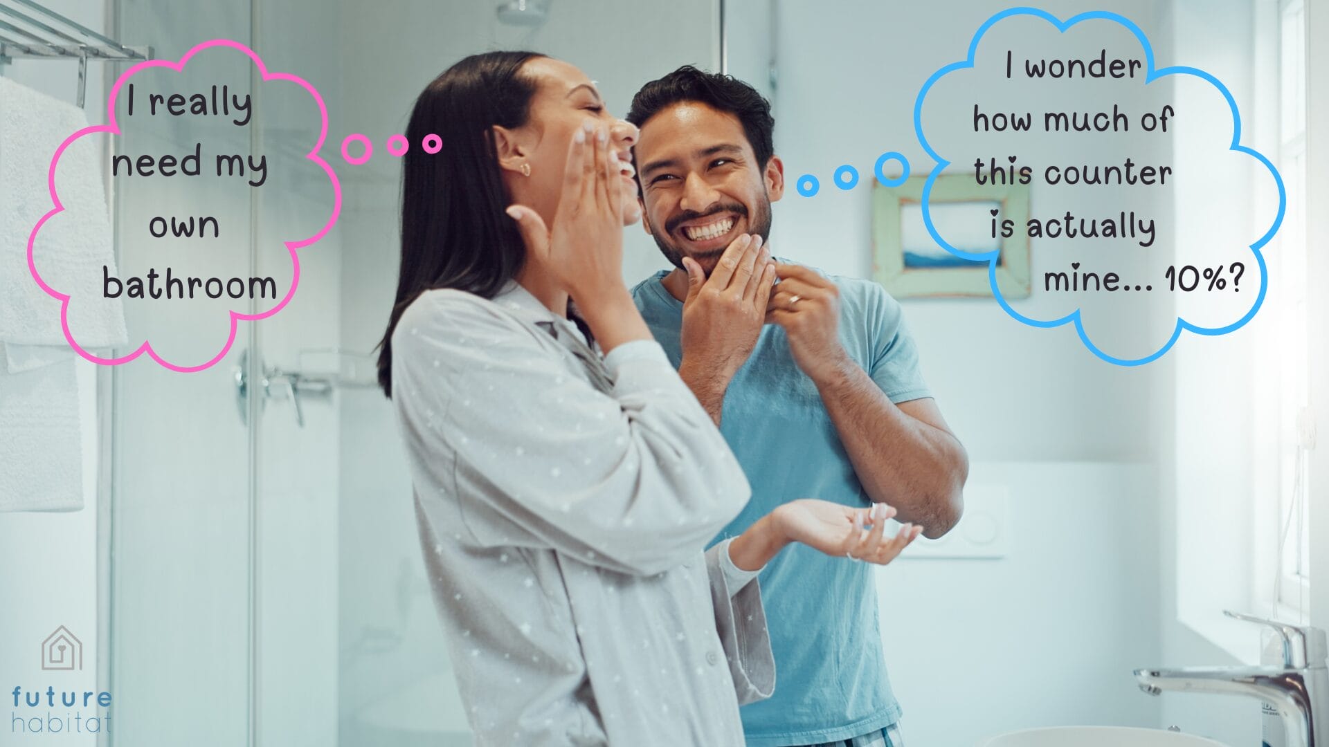 Couple in bathroom thinking about buying a home